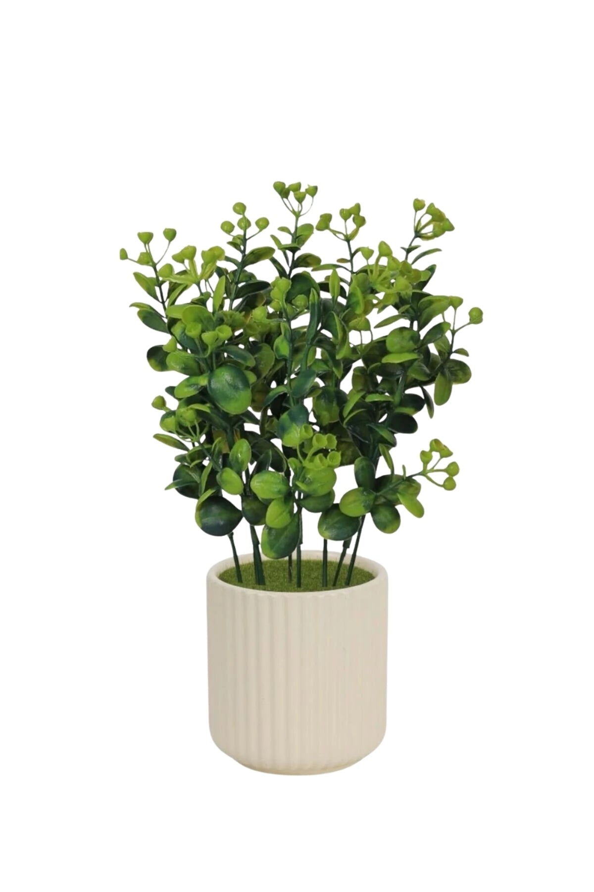 Beige Ceramic Pot Artificial Green Plant 28 cm Small Decorative Table Plant