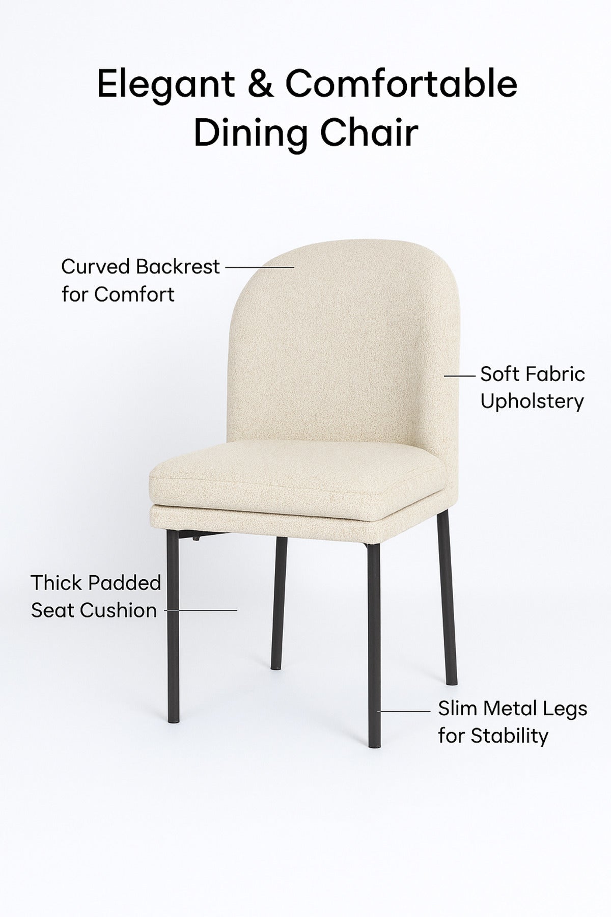 Beige Fabric Dining Chair Ð Modern Upholstered Chair with Black Metal Legs for Dining Room & Office