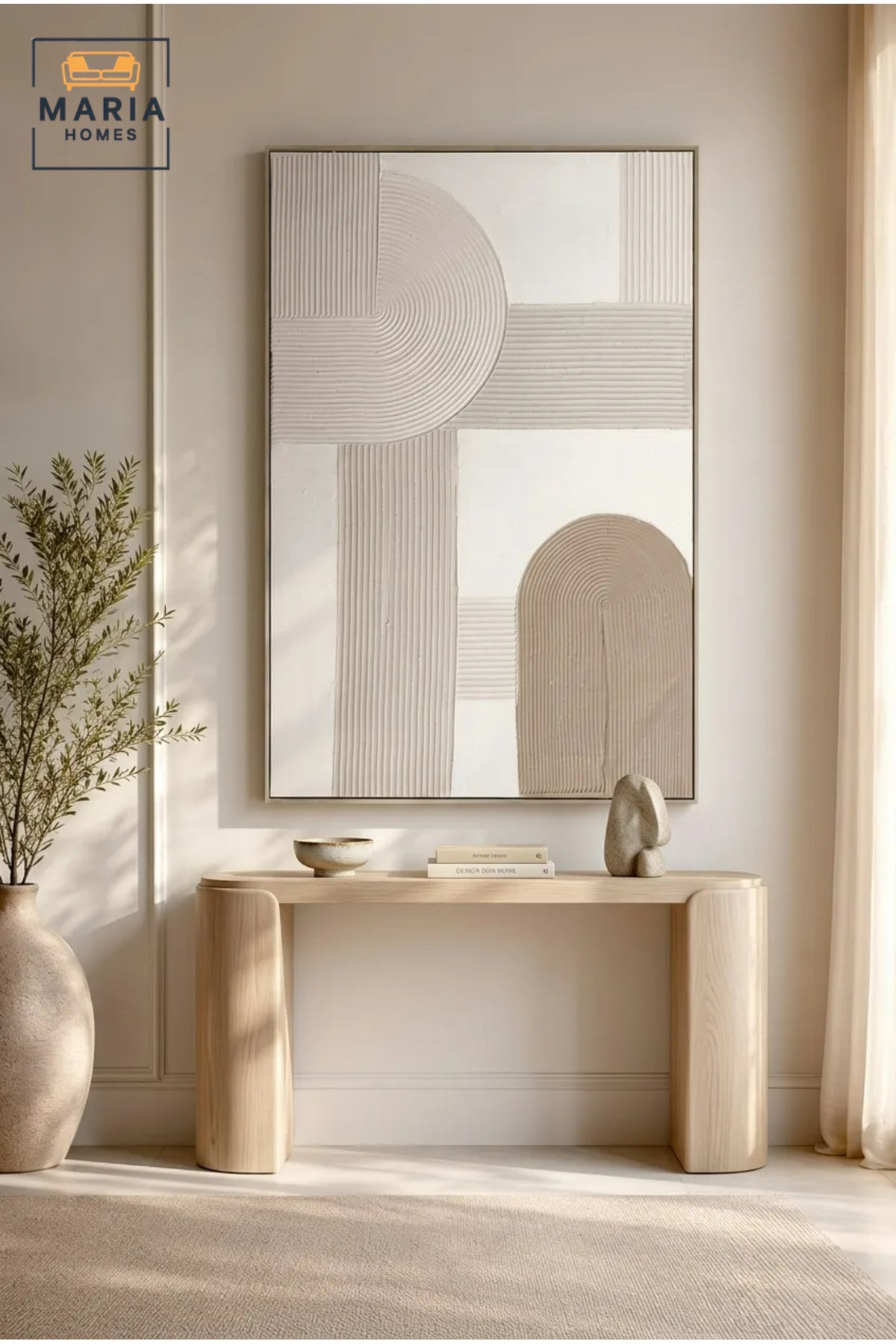 Modern Geometric Textured Wall Art Ð Minimalist Abstract Relief Panel with Neutral Tones