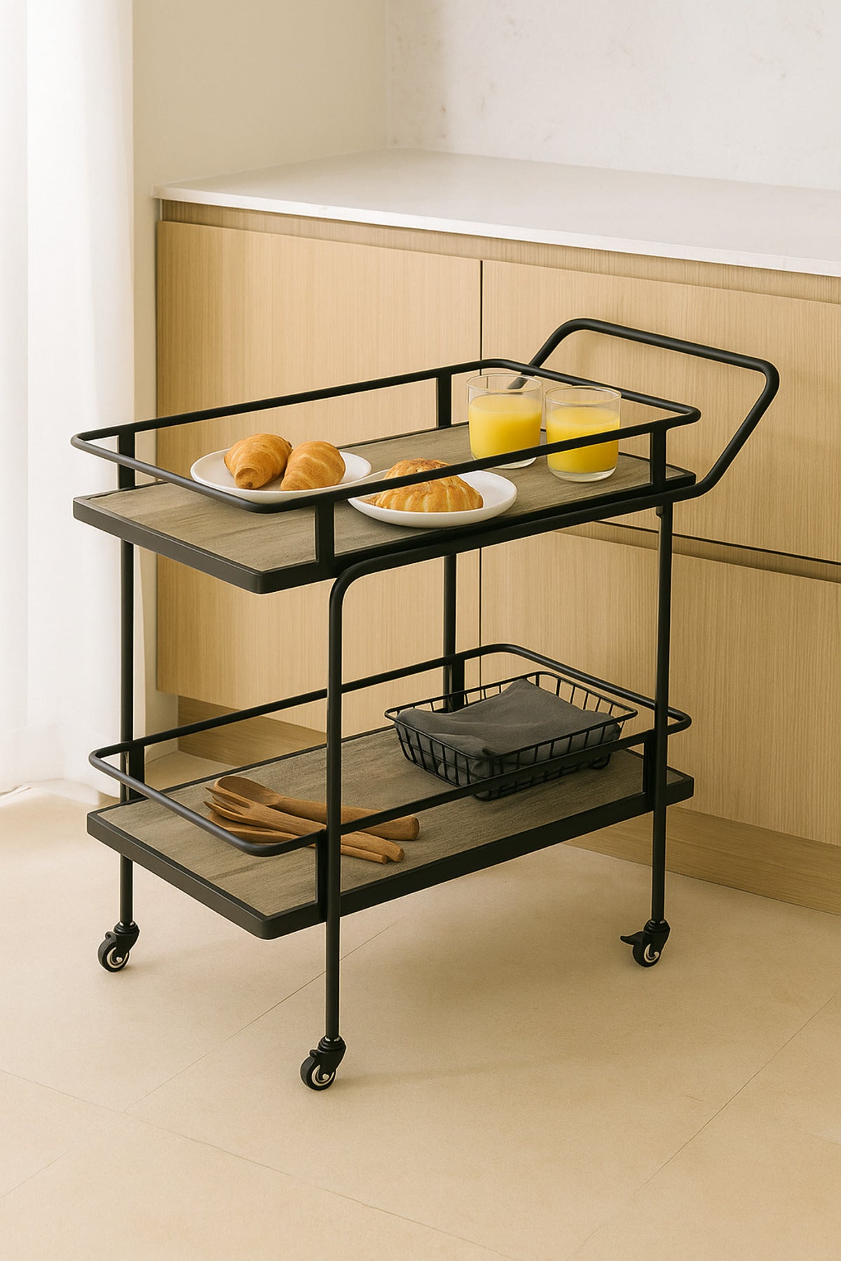 Industrial Gray Metal Serving Trolley with Wheels Ð 2-Tier Bar Cart 83_40_80 cm