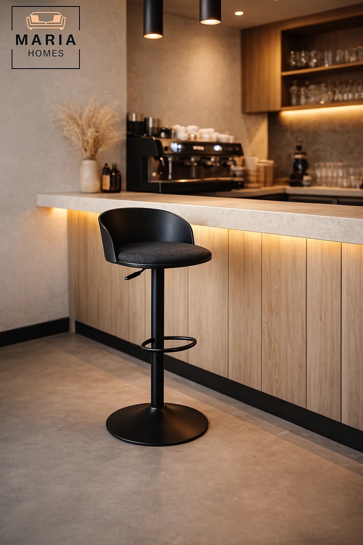 Modern Adjustable Bar Stool Black High Chair with Footrest