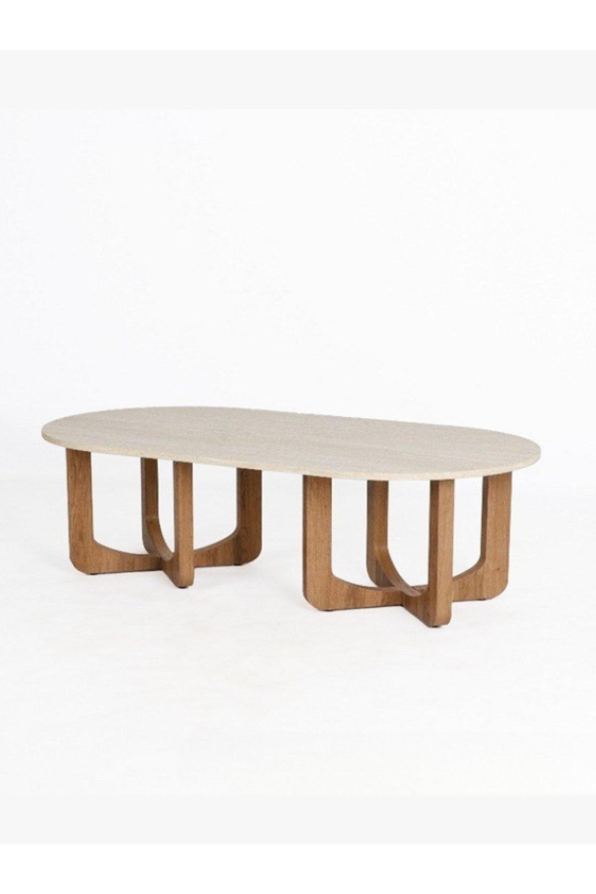 Oval Coffee Table 130_70_45 cm Ð Beige Top with Brown Wooden Legs