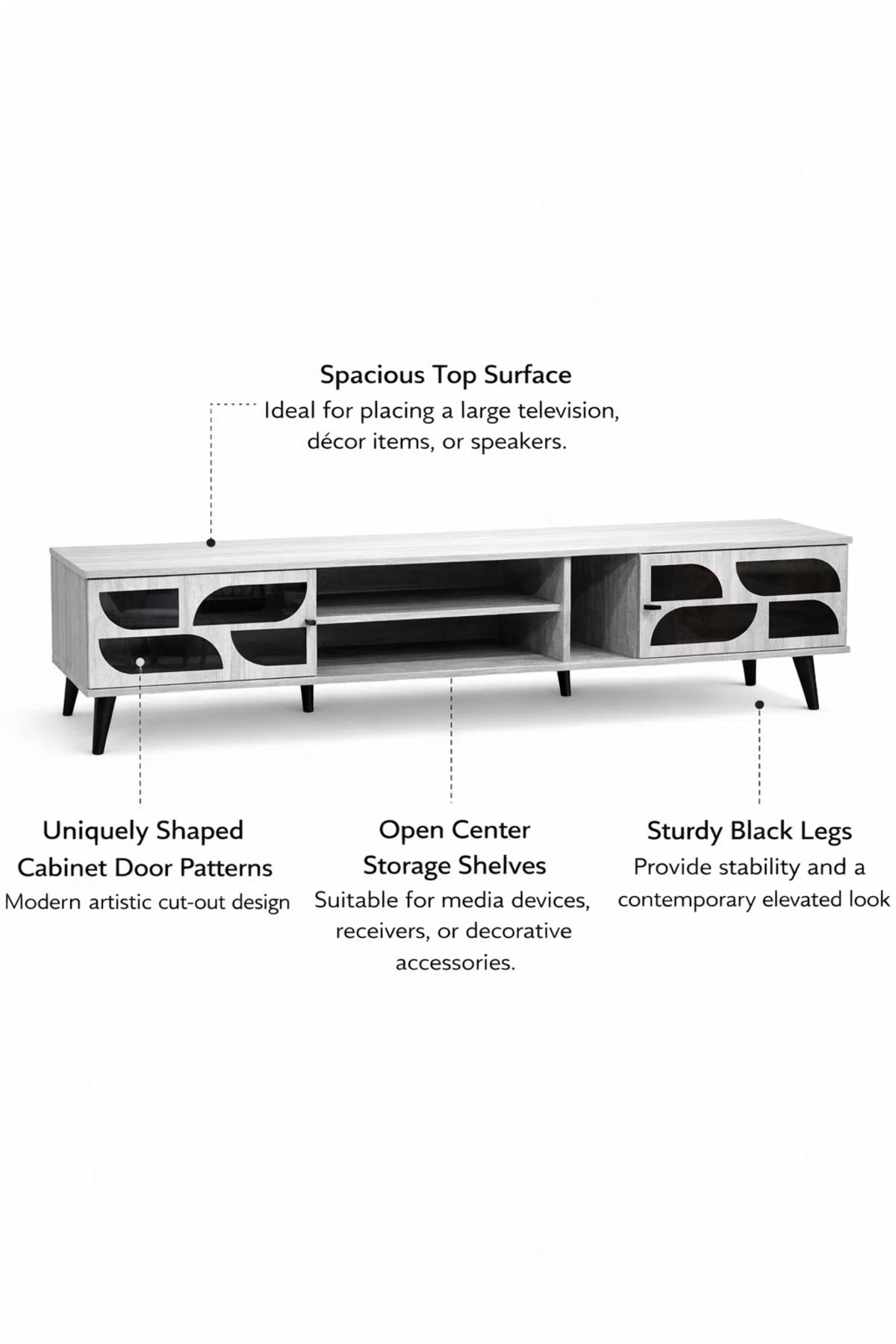 Premium 200cm TV Unit Modern Grey Media Console with Stylish Storage Doors for Living Room Decor