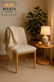 Beige Upholstered Dining Chair with Wooden Legs Ð Elegant Padded Chair for Home or Office