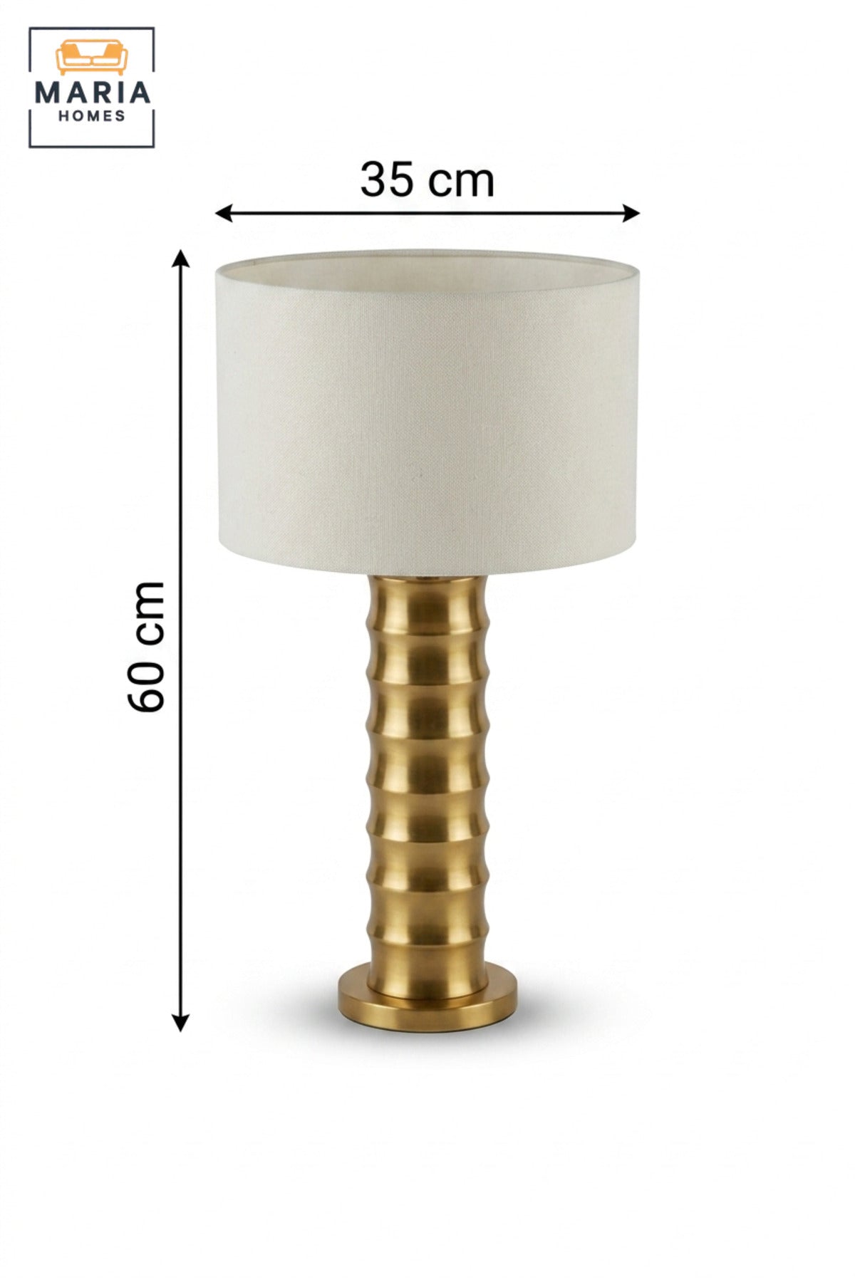 Luxury Table Lamp with Sculpted Ribbed Column Base and Fabric Drum Shade, Elegant Bedside Nightstand Lighting for Bedroom, Living Room, Office and Hotel