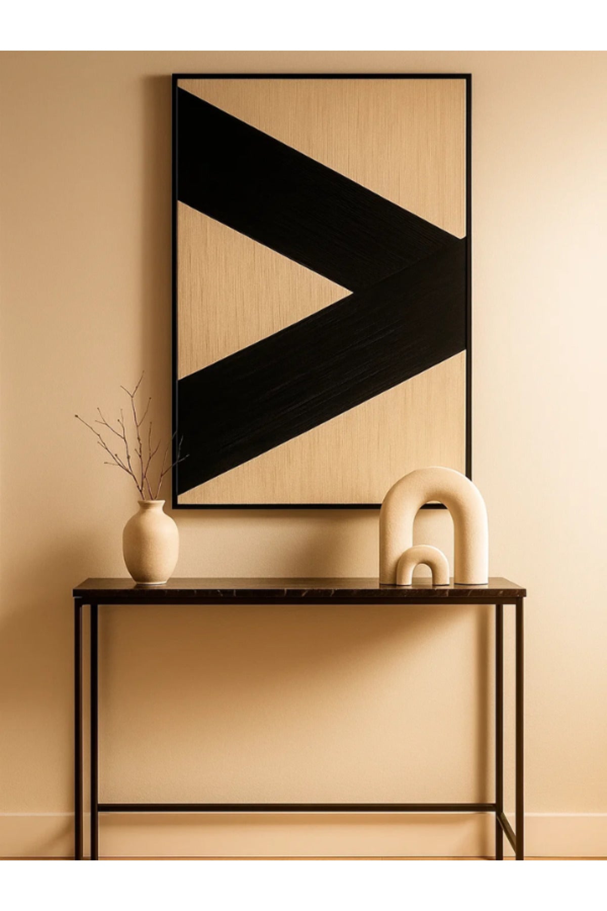 Modern Abstract Wall Art Ð 120_80 cm Beige and Black Geometric Framed Canvas