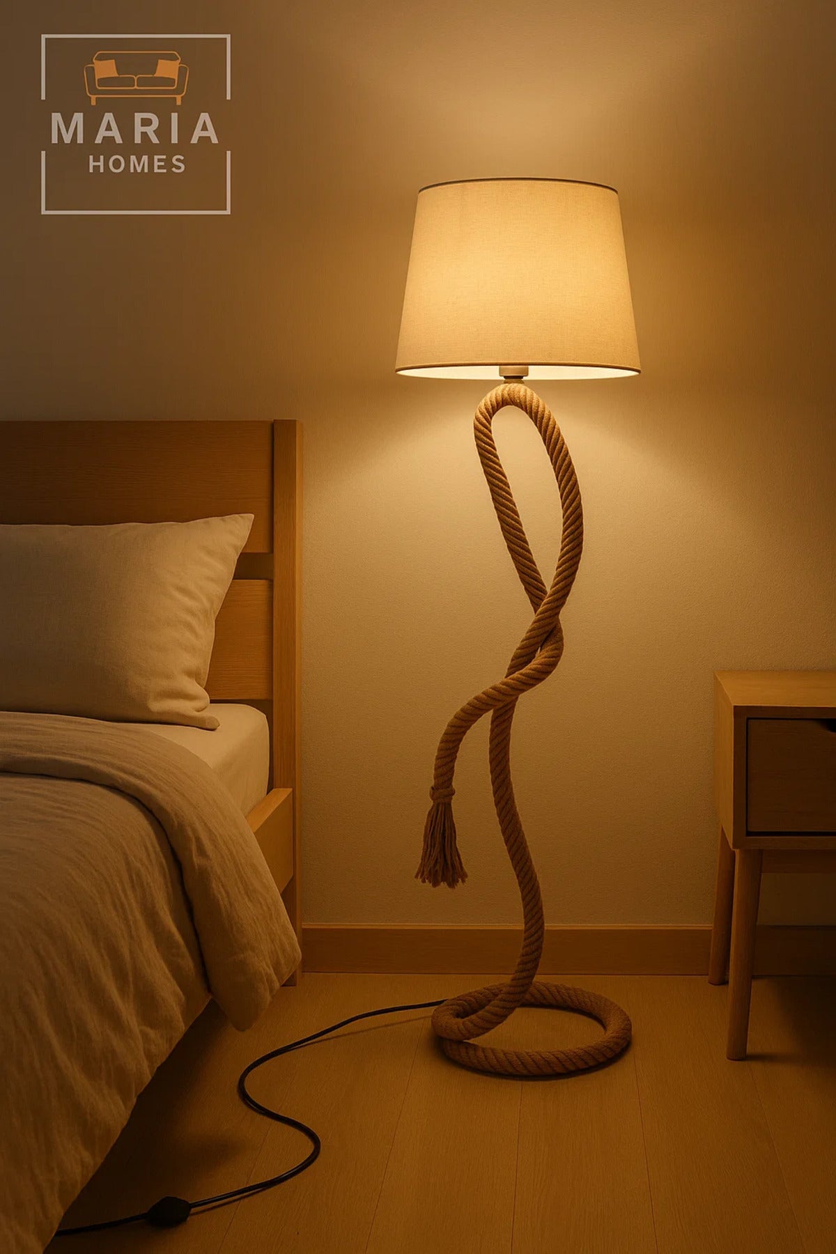 Twisted Rope Floor Lamp with Beige Shade