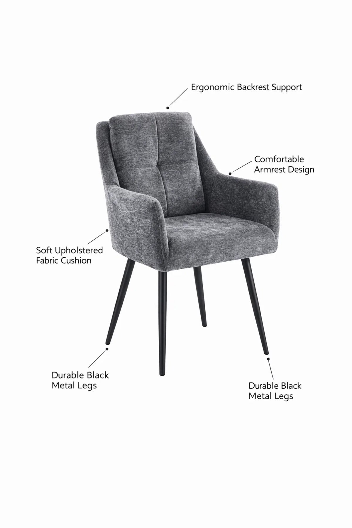 Stylish Dark Grey Armchair with Black Legs, 86x50x44 CM stylish dark grey Dining Room
