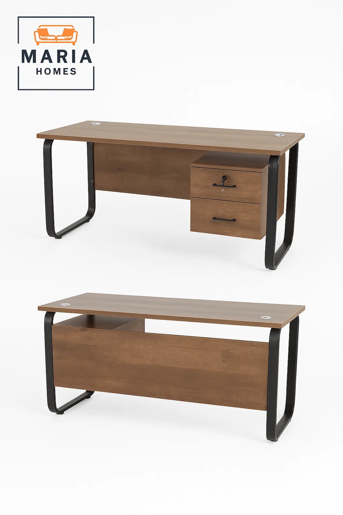 Dark Wood Office Desk with Metal Frame and Lockable Drawer Cabinet-size 60*120