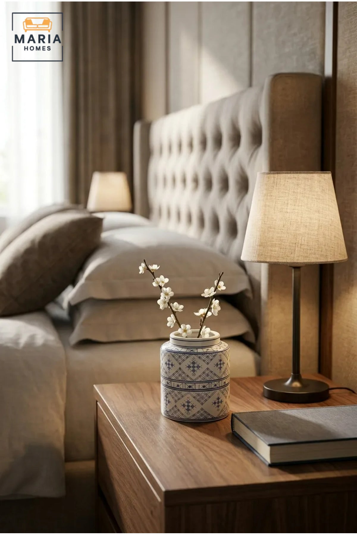 Blue and White Patterned Decorative Vase, Modern Cylindrical Ceramic Flower Holder with Wide Opening for Living Room, Bedroom, Office, Shelf and Table Décor