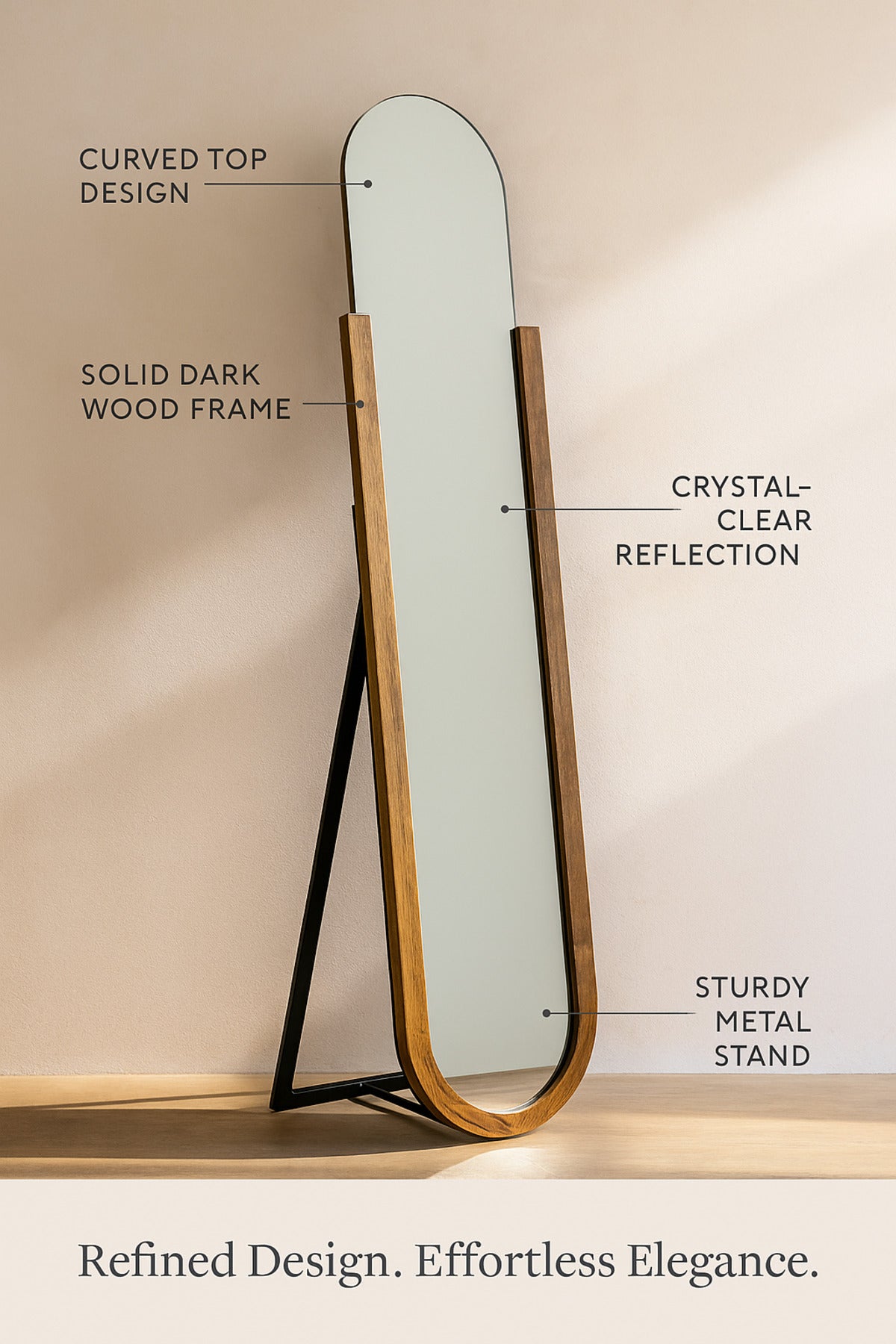 Full Length Standing Mirror 45_184 cm Ð Dark Wood Frame with Metal Stand
