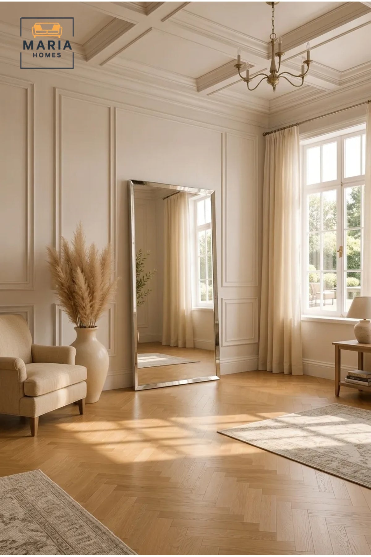 Large Rectangular Wall Mirror √ê Silver Stainless Steel Frame, Modern Design