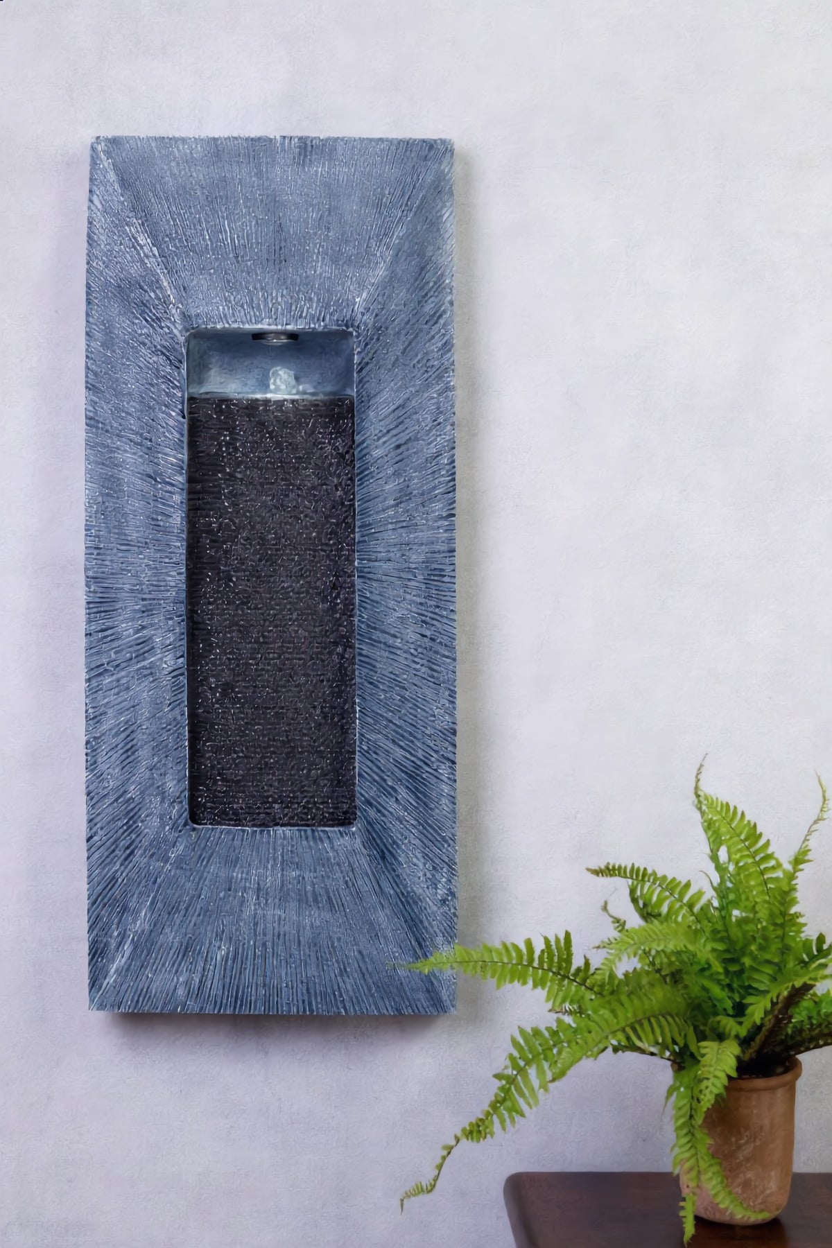 Modern Blue Indoor Wall Fountain Rectangular Decorative Waterfall Feature for Home Office 105x45 cm