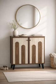 Dark Brown and Beige Shoe Cabinet with Decorative Panel Design 80 x 32 x 93 cm