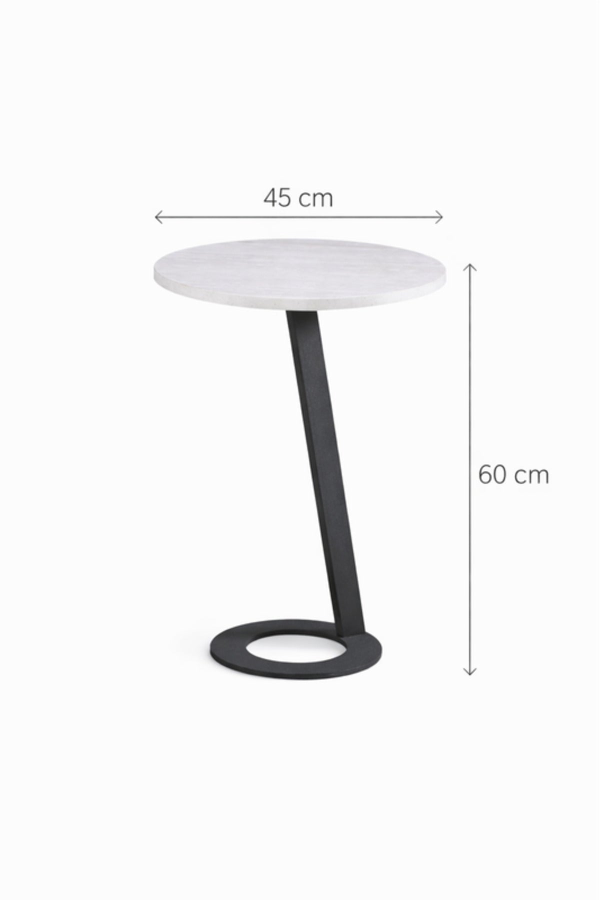 Light Grey Round Side Table 45_45_60 CM Wooden Top with Black Metal Base light grey