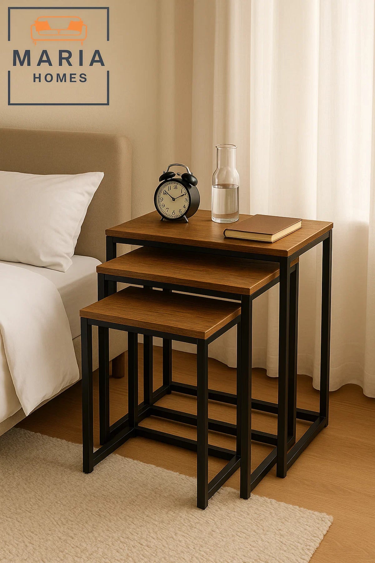 Set of 3 Compact Nesting Tables with Warm Wood Finish