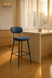 Modern Blue Bar Stool for Home Kitchen & Dining Counter, Comfortable Metal Frame Bar Chair