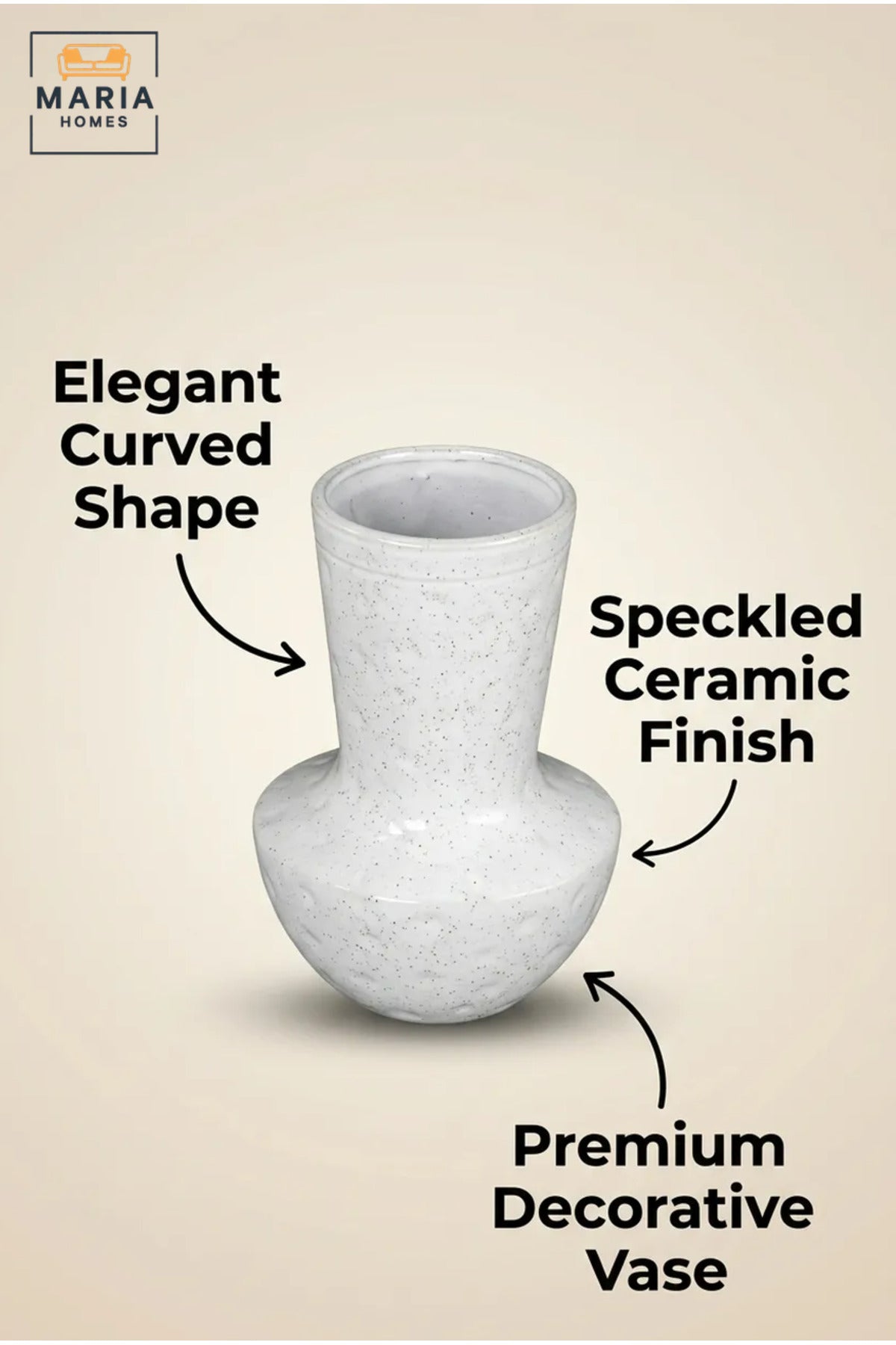 White Textured Decorative Vase, Modern Ceramic Flower Holder with Tall Flared Neck and Rounded Base for Living Room, Bedroom, Shelf and Table Décor