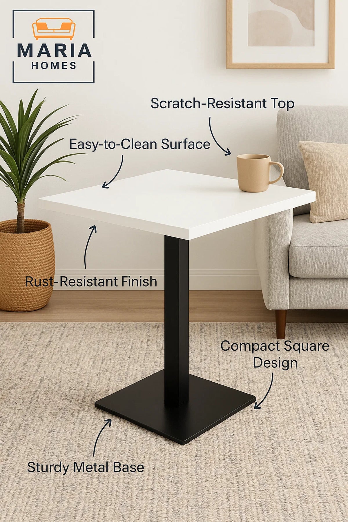 Square Dining Table with Black Metal Base Ð White Marble Finish-size 73*70*70CM