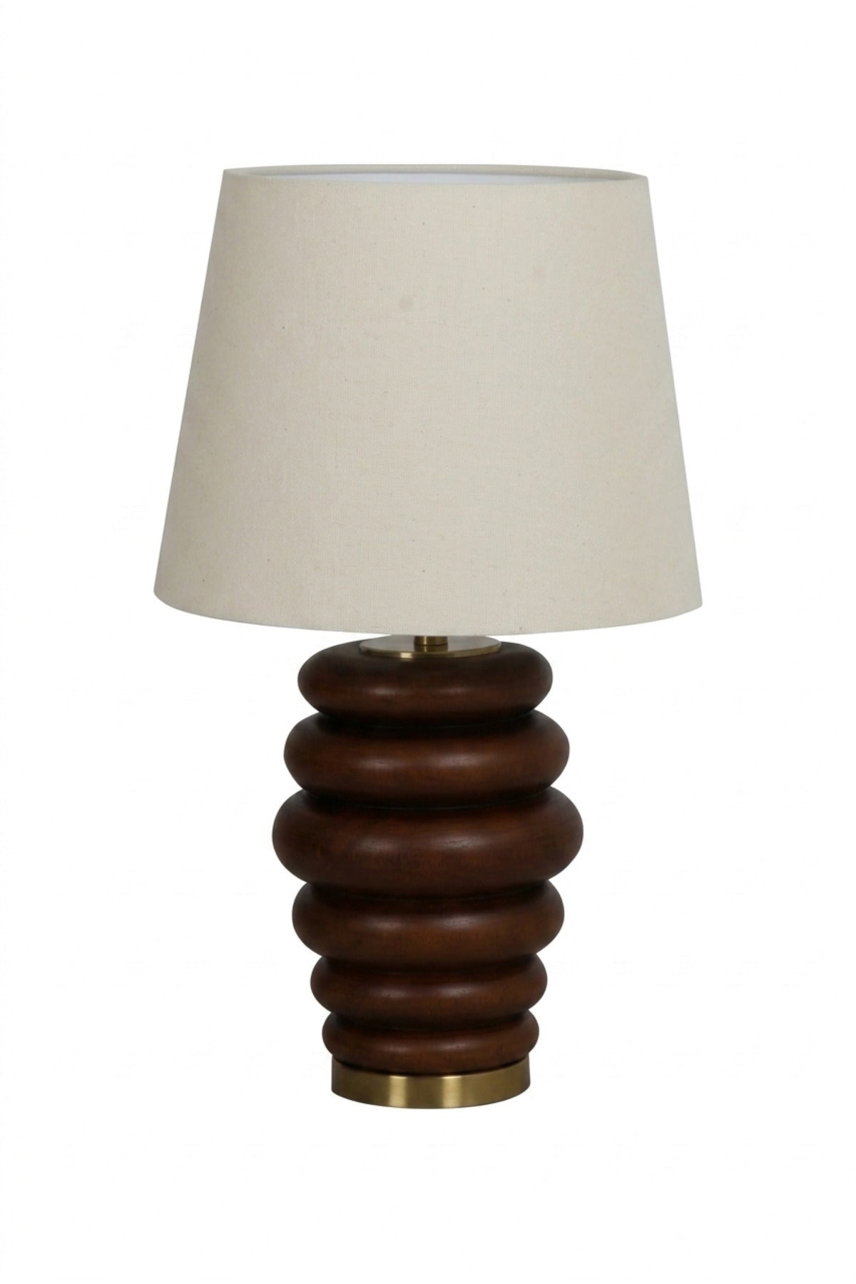 Modern Sculptural Wooden Table Lamp with Fabric Shade and Gold Base Decorative Bedside Light for Bedroom Living Room Office Hotel and Home Décor