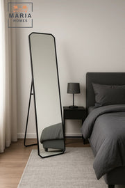 Black Full-Length Dressing Mirror with Angled Corners Ð 160x40cm Standing Floor Mirror for Bedroom