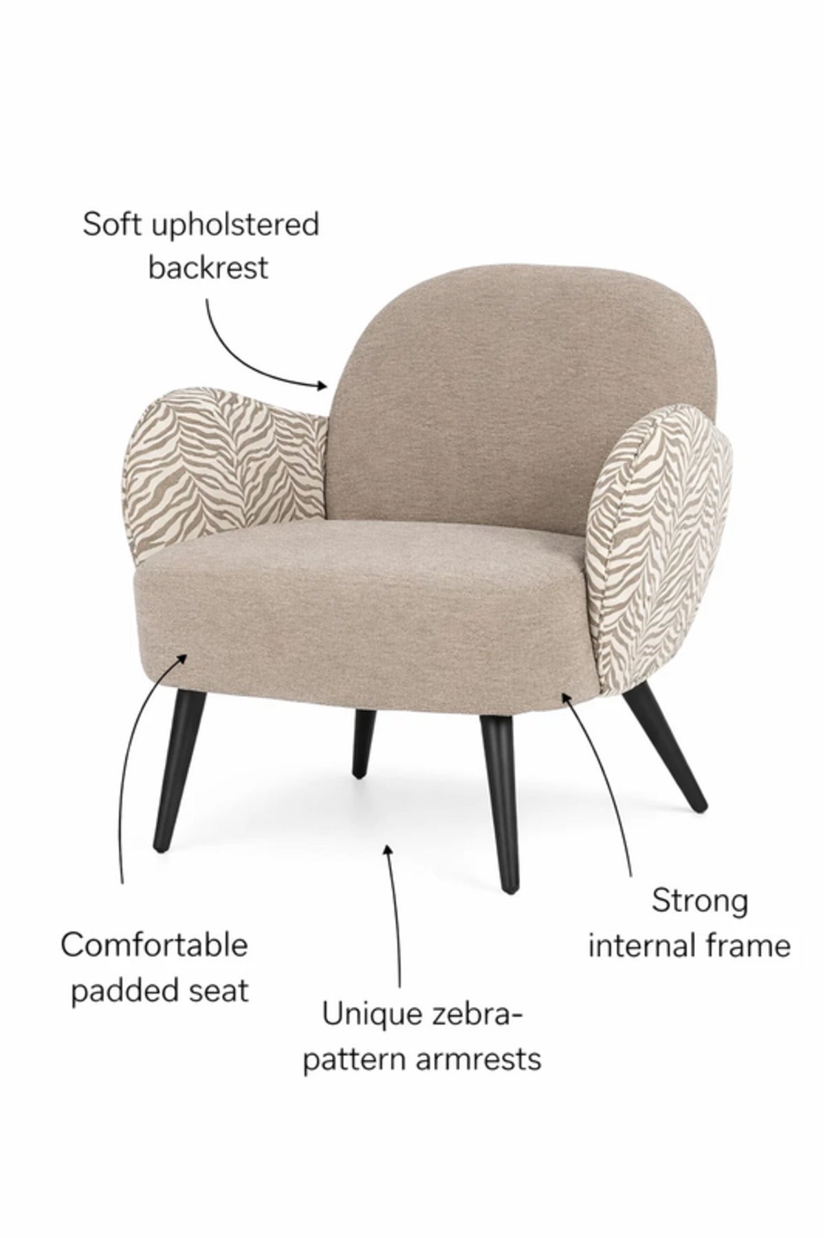 Modern Gray Upholstered Accent Armchair with Patterned Armrests Living Room Chair
