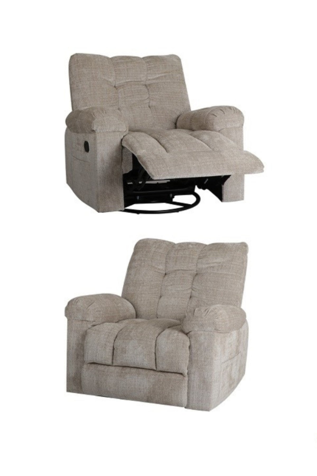 Beige Fabric Recliner Chair with Swivel, Rocking & Footrest Ð Cozy Lounge Seating