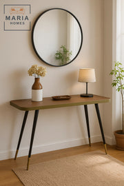 Mid-Century Modern Console Table 120x40x75cm Ð Walnut Top with Gold Accent and Tapered Legs