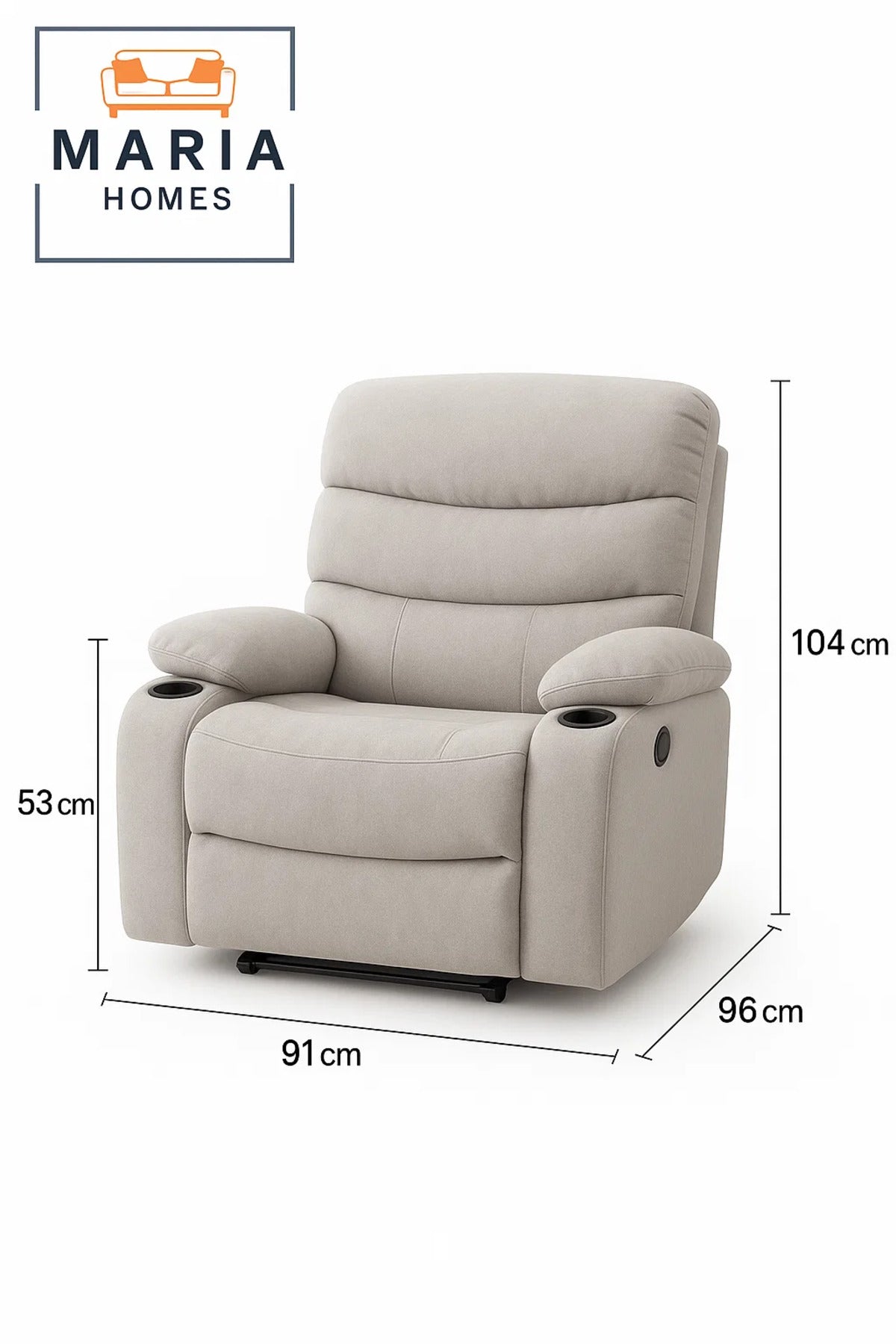 Beige Recliner Chair with Cup Holders Ð Comfortable Lounge Armchair for Living Room & Cinema