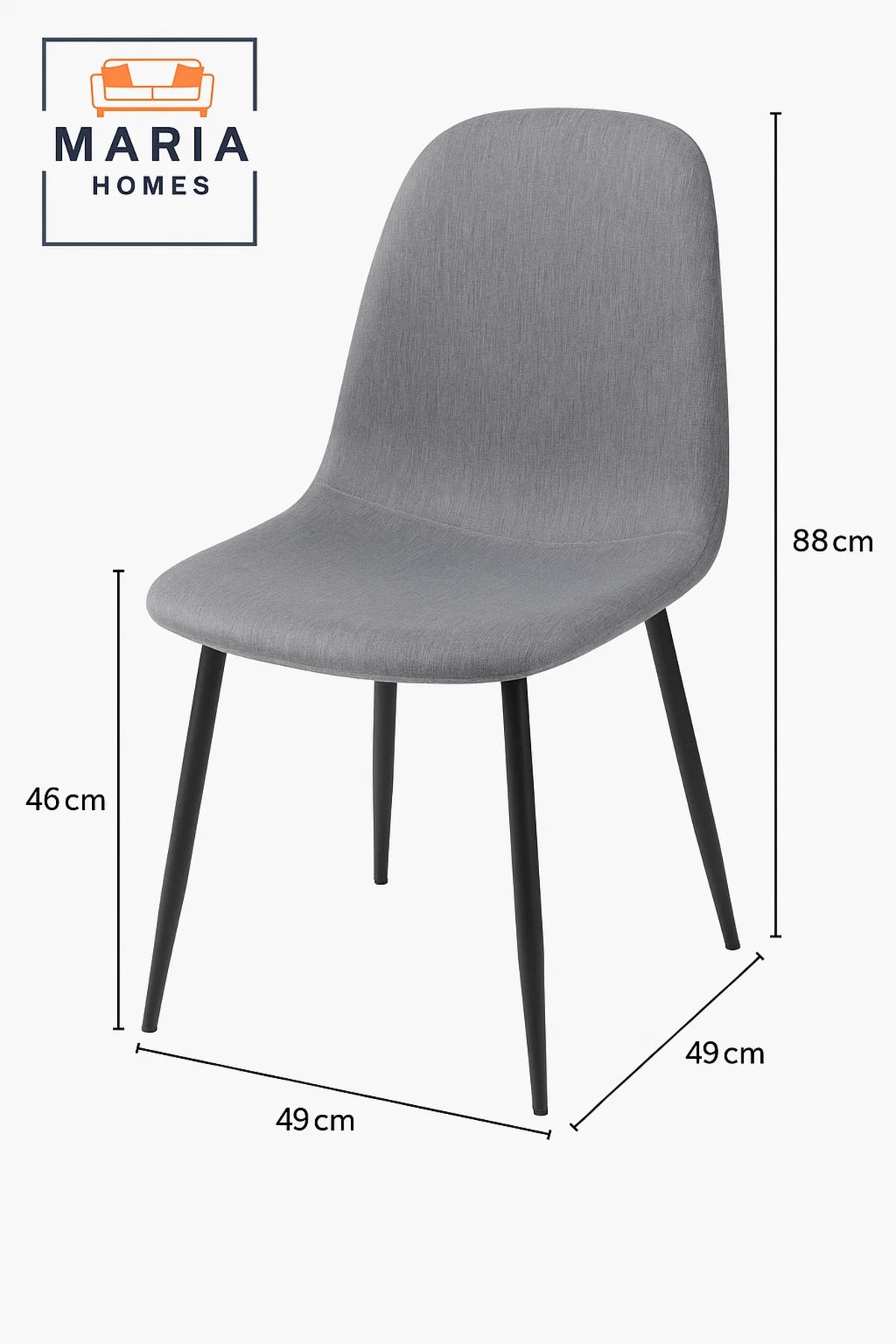 Modern Grey Fabric Dining Chair Ð Padded Upholstery with Black Metal Legs for Home or Office Use