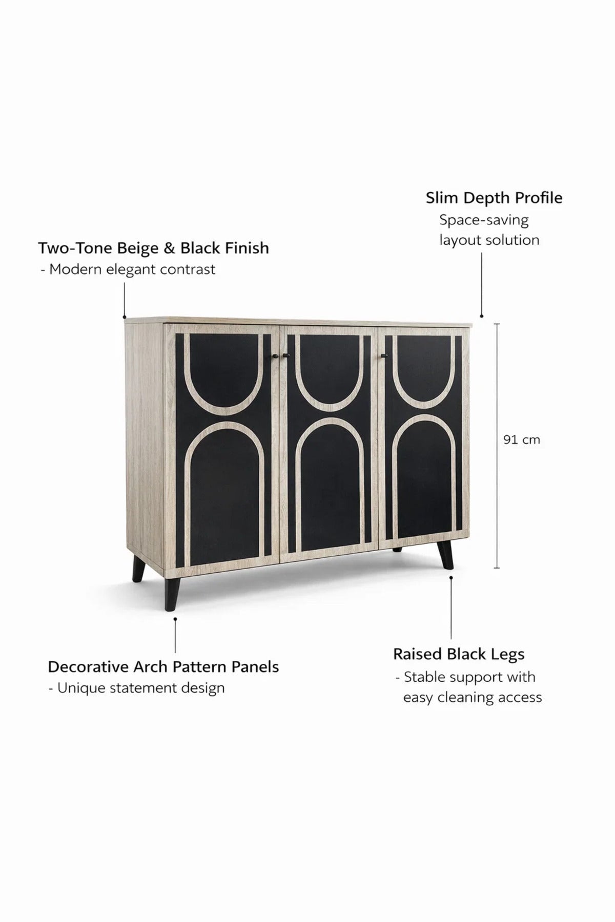 Modern Beige and Black Shoe Cabinet Sideboard with Three Doors for Stylish Hallway Organization