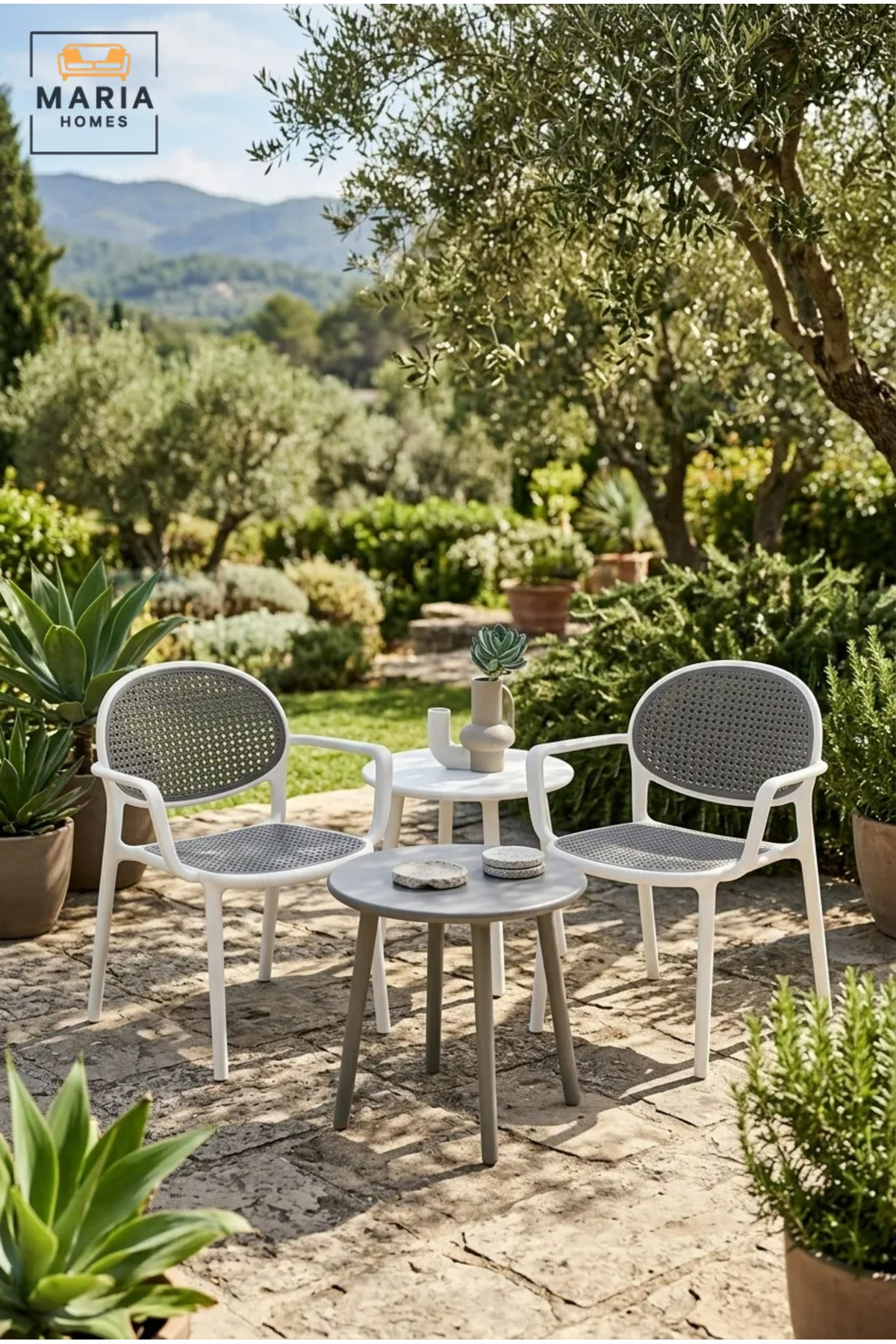Modern Outdoor Dining Chair with Rattan-Style Backrest, Supportive Armrests and Durable Frame for Garden, Patio, Balcony, Café and Restaurant