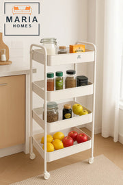 4-Tier White Rolling Kitchen Storage Cart Ð Organizer for Spices, Jars, Fruits & Pantry Essentials