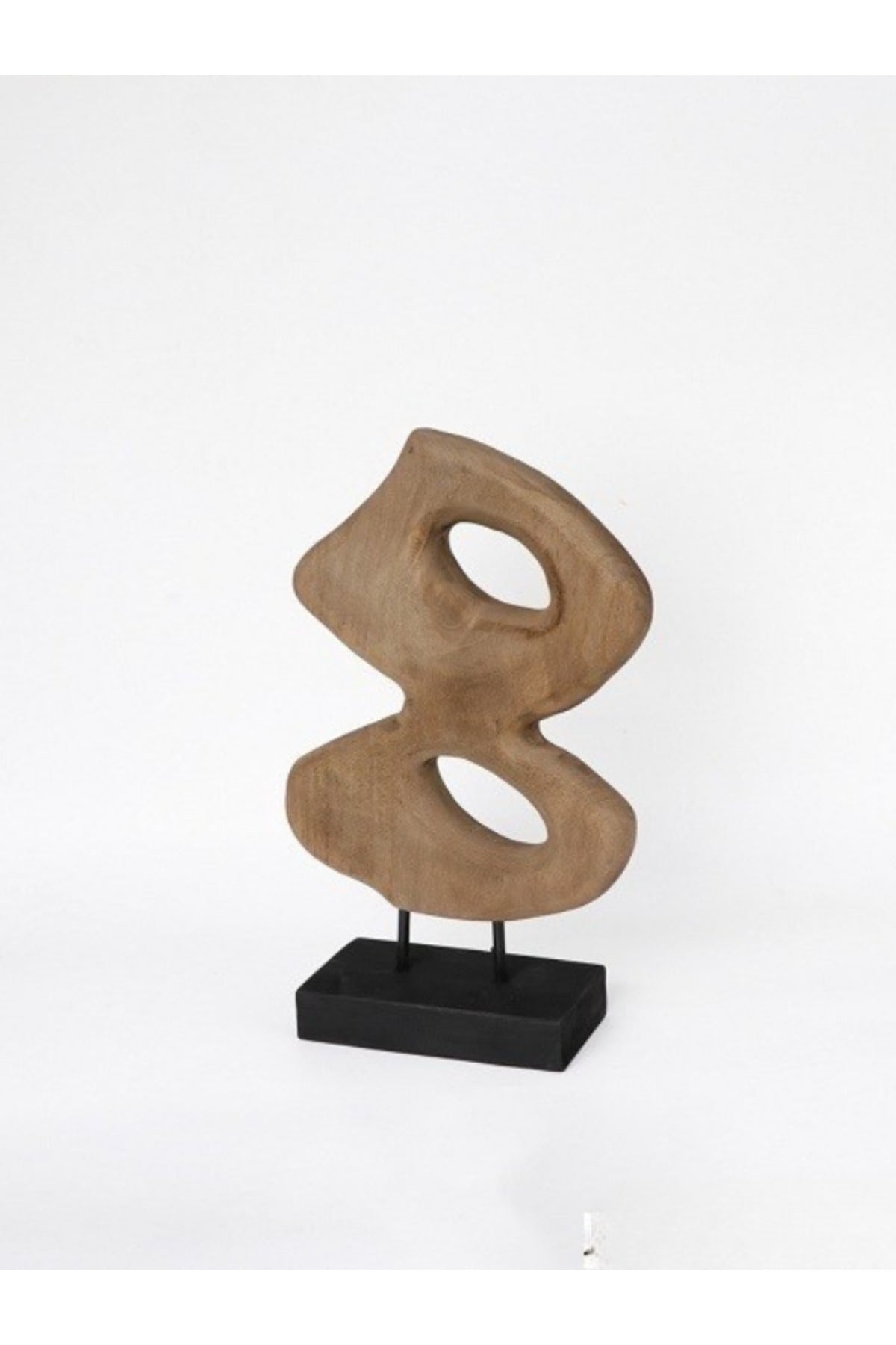 Walnut and Black Wooden Abstract Decorative Sculpture on Stand Ð Modern Art Accent