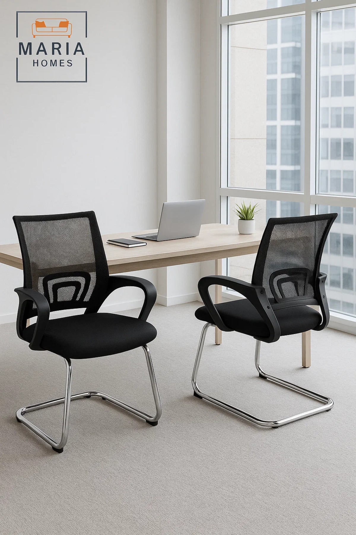 Ergonomic Black Mesh Office Visitor Chair with Chrome Frame and Armrests