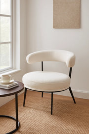 Modern Boucle Fabric Lounge Chair, Curved Backrest Accent Chair for Living Room & Bedroom