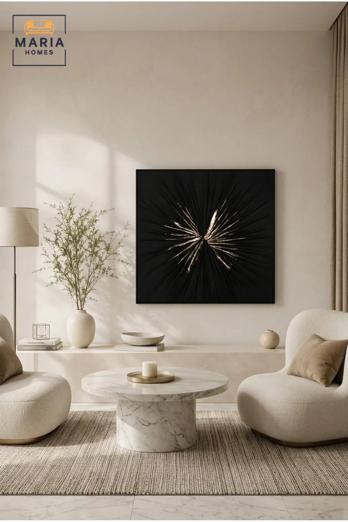 Modern Black Sunburst Framed Wall Art √ê Textured Abstract Statement Painting for Living Room, Bedroom & Office D≈Ωcor