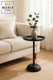 Slim Black Pedestal Side Table with Textured Top