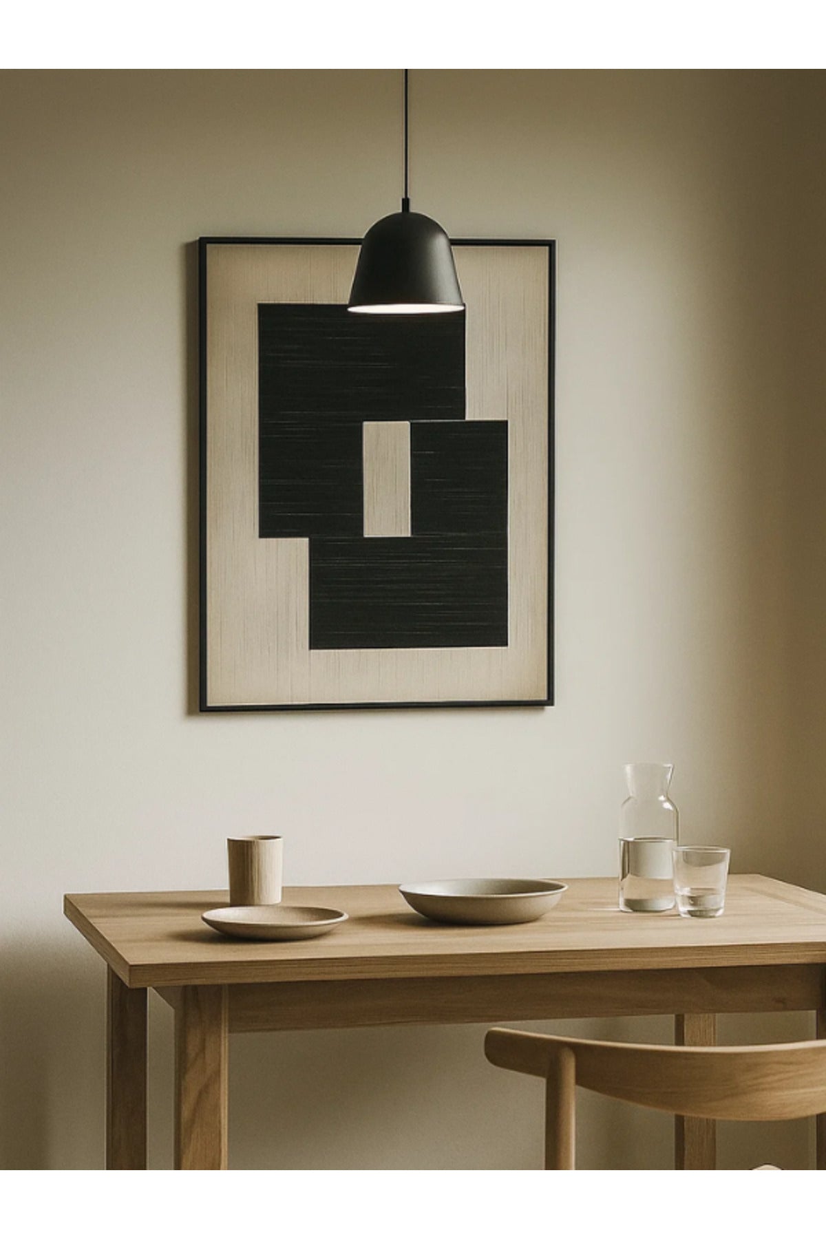 Modern Abstract Wall Art Ð 120_80 cm Beige and Black Geometric Framed Canvas DŽcor