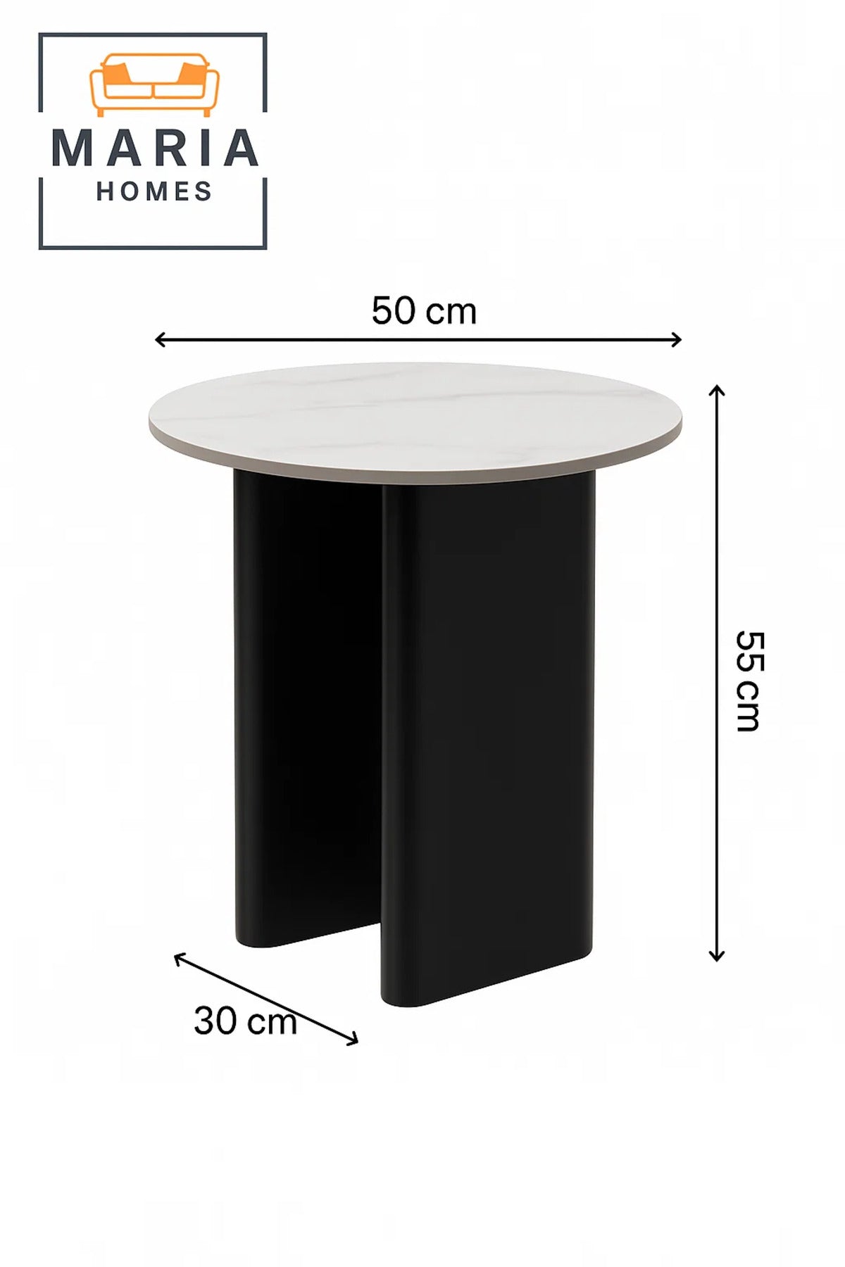 Compact Round Side Table with White Marble Top and Black Base Modern Accent Table for Any Room