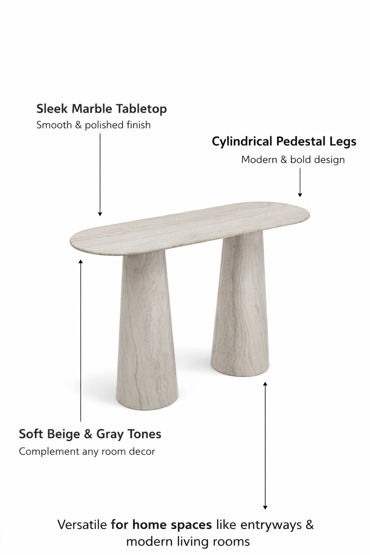 Luxury Marble Pattern Console Table Modern Entryway Stand Beige Stone Finish Living Room 120cm