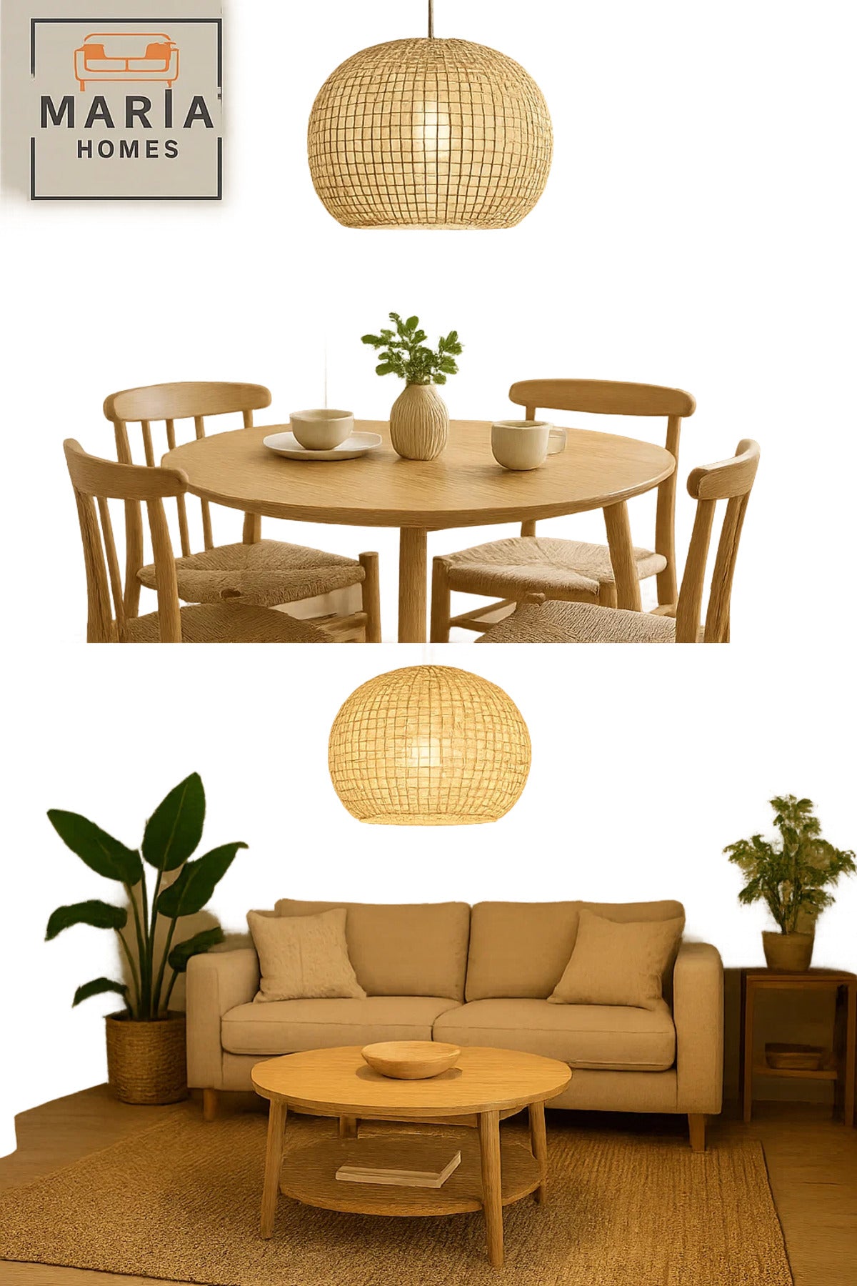 Globe-Shaped Woven Rattan Pendant Light