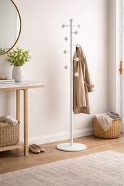Modern White Metal Coat Rack Stand Hall Tree Organizer with Hooks for Entryway Bedroom Office Home