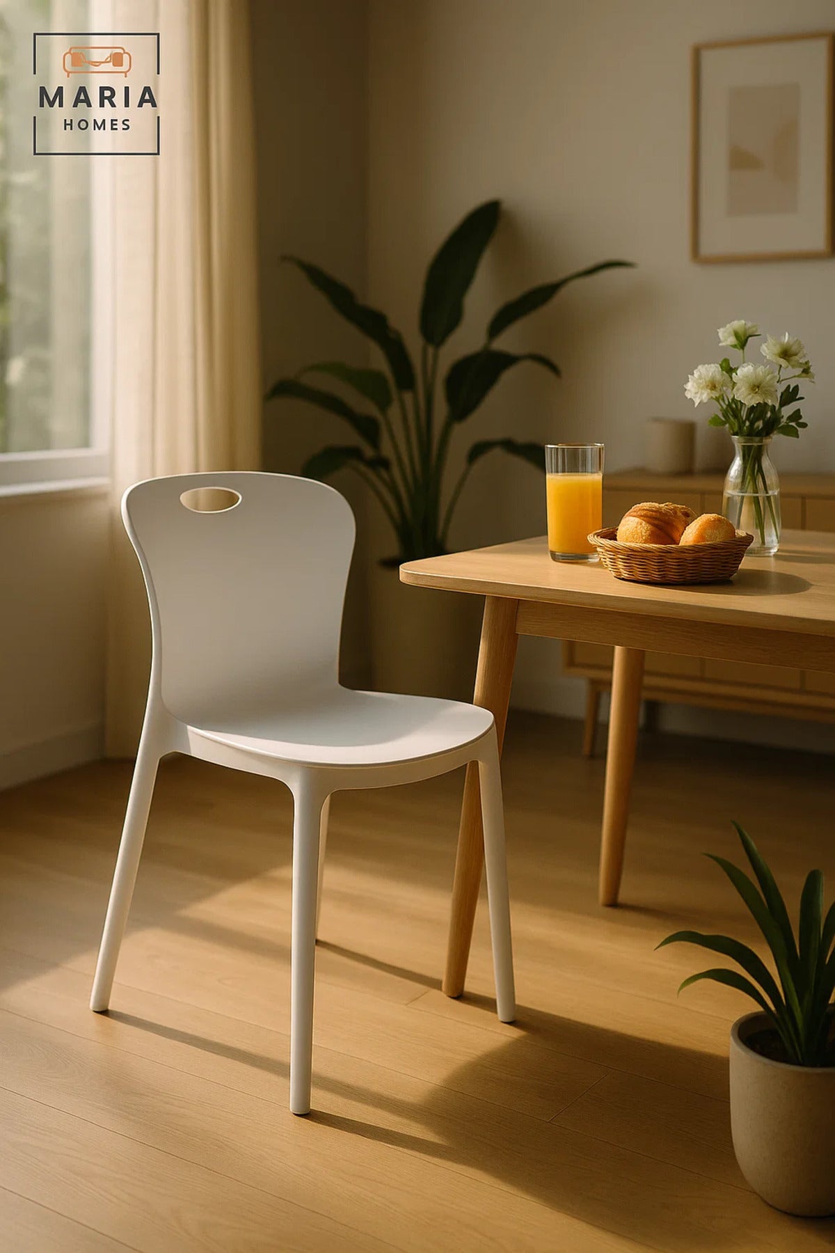 White Plastic ChairModern Lightweight Armless Chair with Back Handle Cutout for Indoor & Outdoor Use