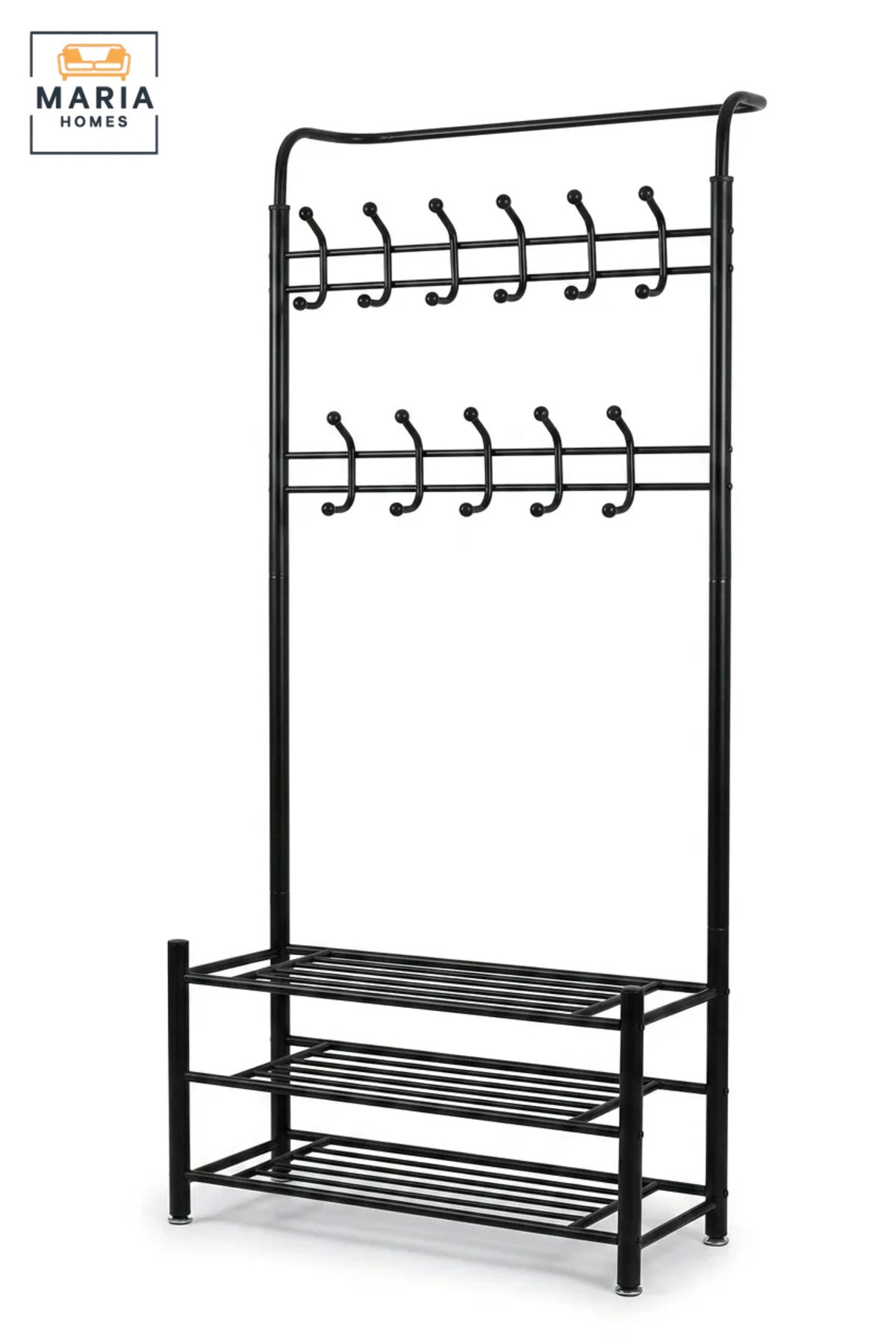 Freestanding Clothes Rack with Multiple Hanging Hooks and Three Storage Shelves, Garment Organiser for Bedroom, Dressing Room, Laundry Room and Boutique
