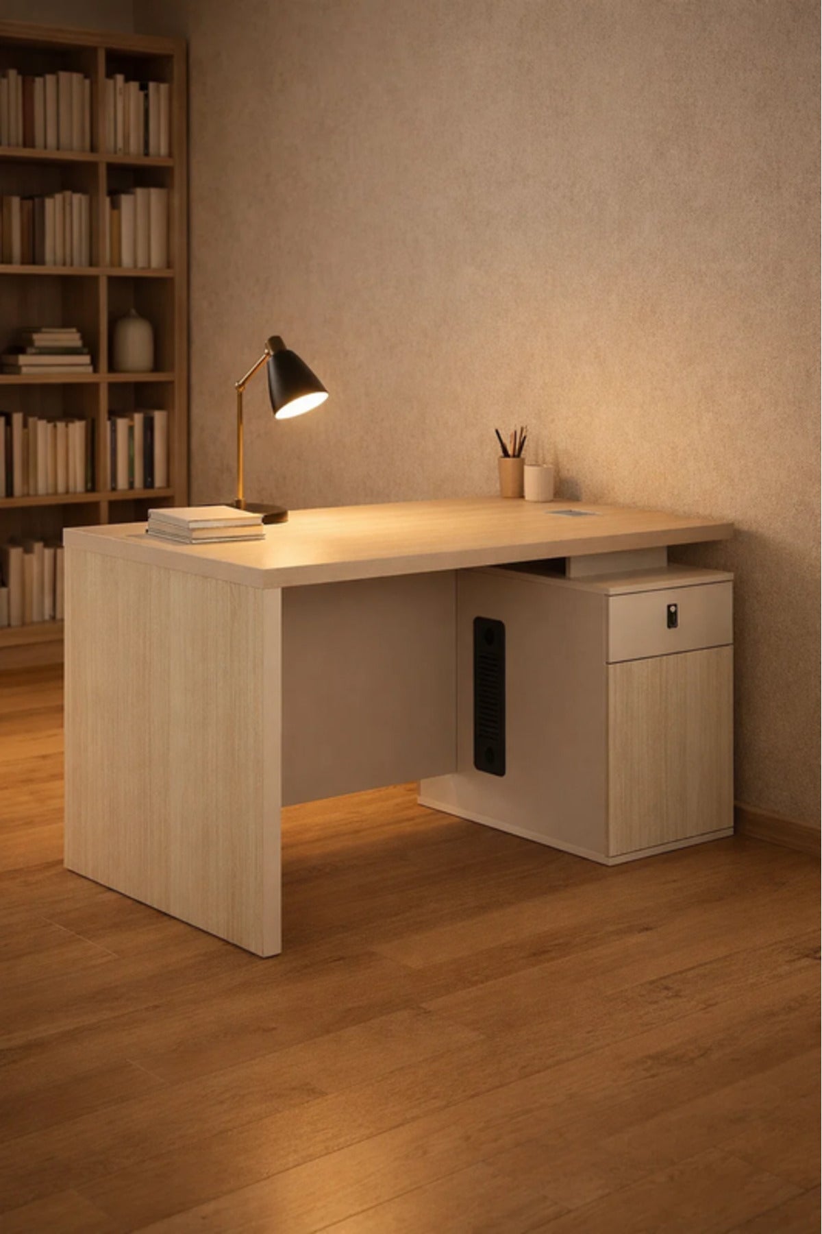 Modern P.O.MORANDI Office Desk with Side Drawer & Cable Management