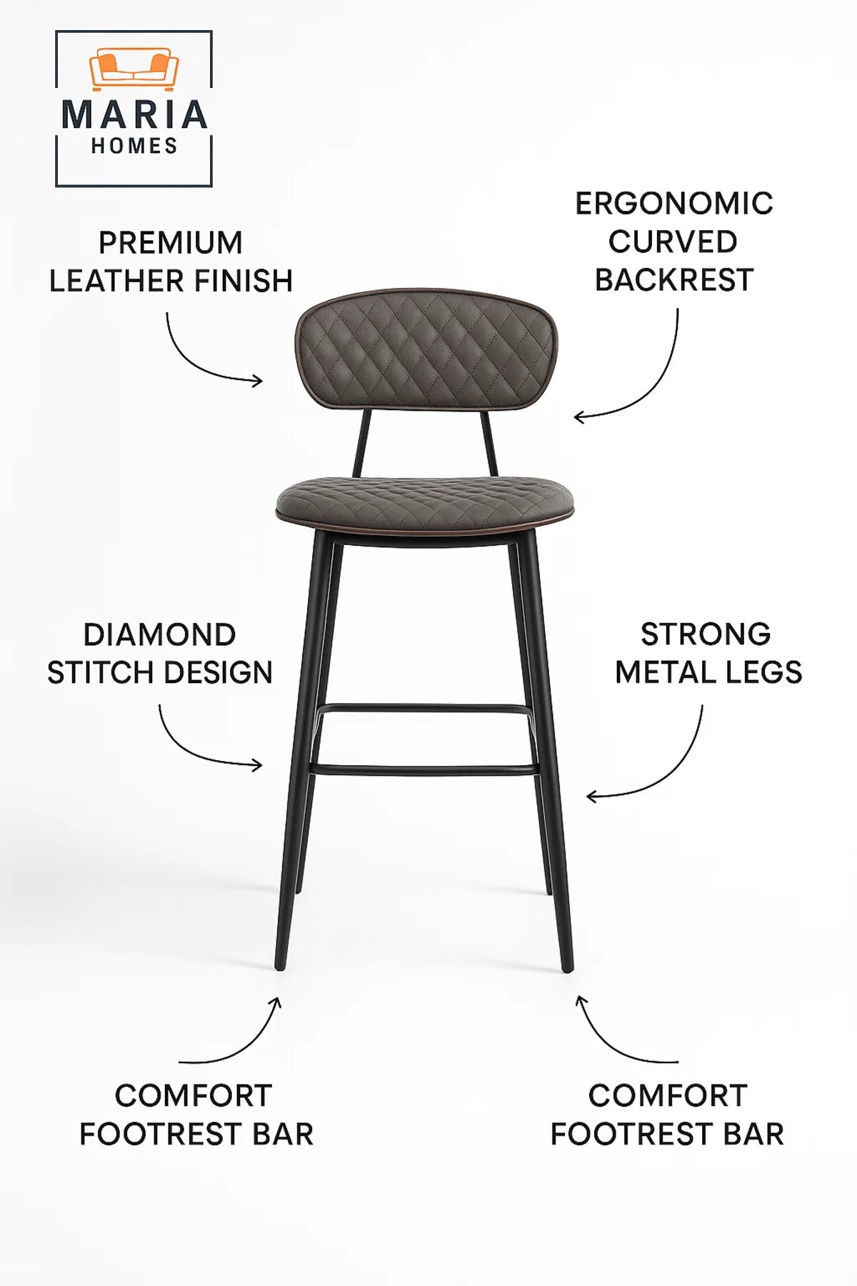 Dark Grey Bar Stool , Modern High Counter Chair for Home, Caf≈Ω, Restaurant & Office Use