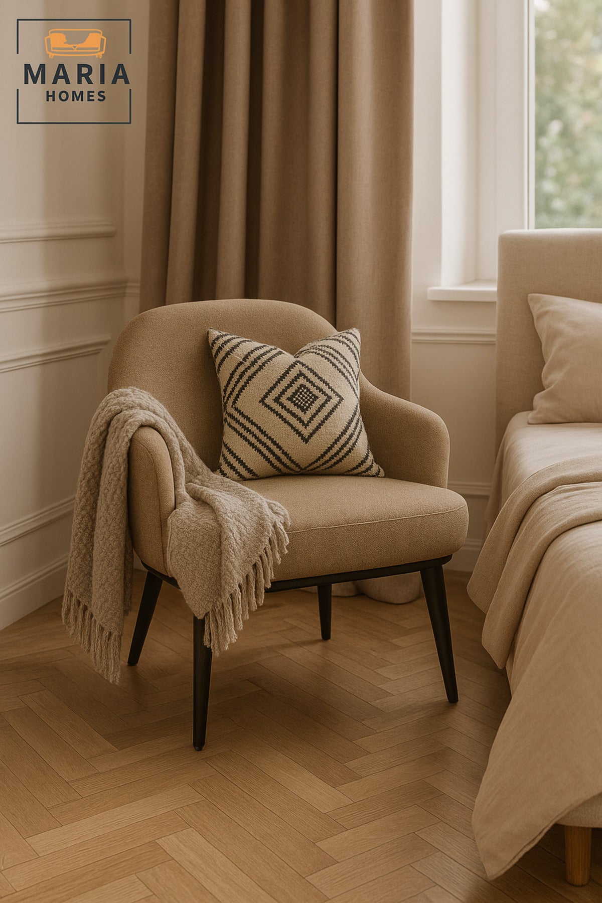 Modern Coffee Brown Accent Chair Ð Upholstered Single Seat with Black Wooden Legs