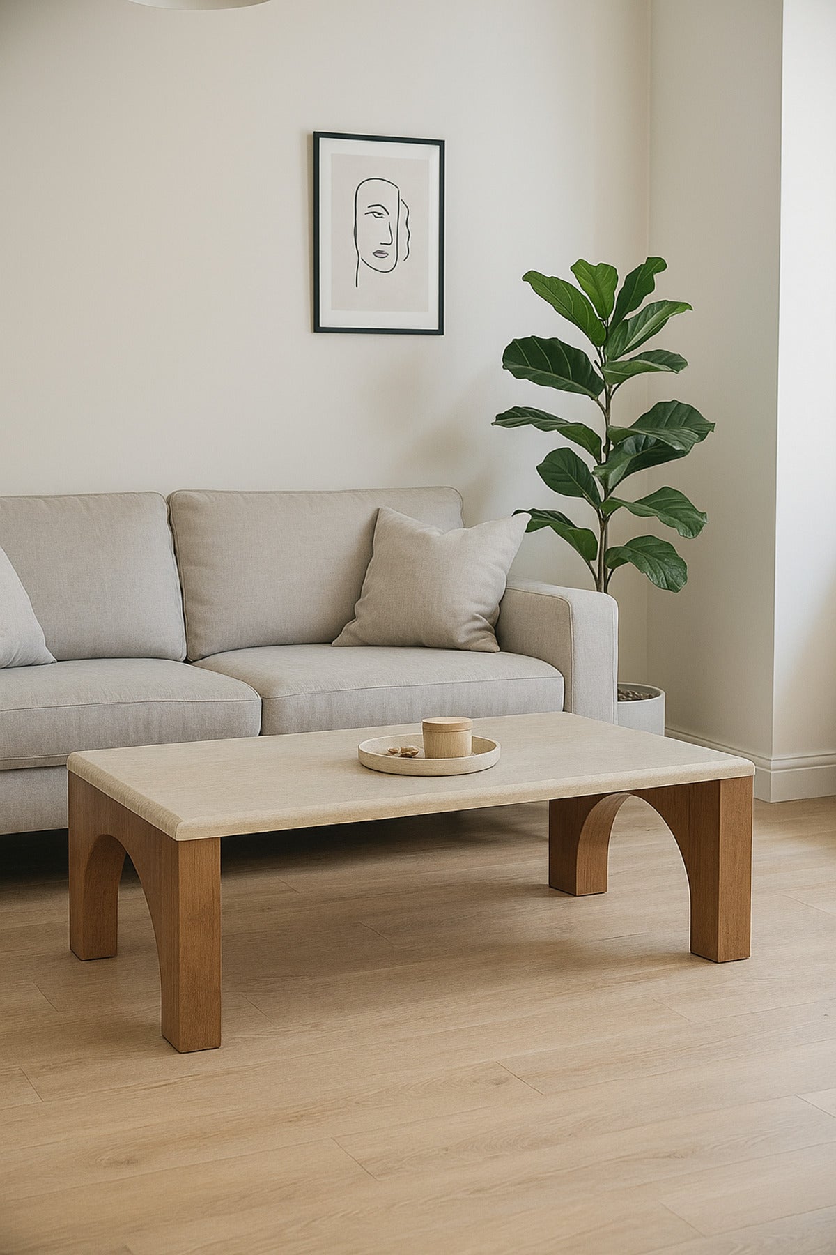 Modern Wooden Coffee Table with Brown Arched Legs Center Table for Living Room or Majlis130_70_45 cm