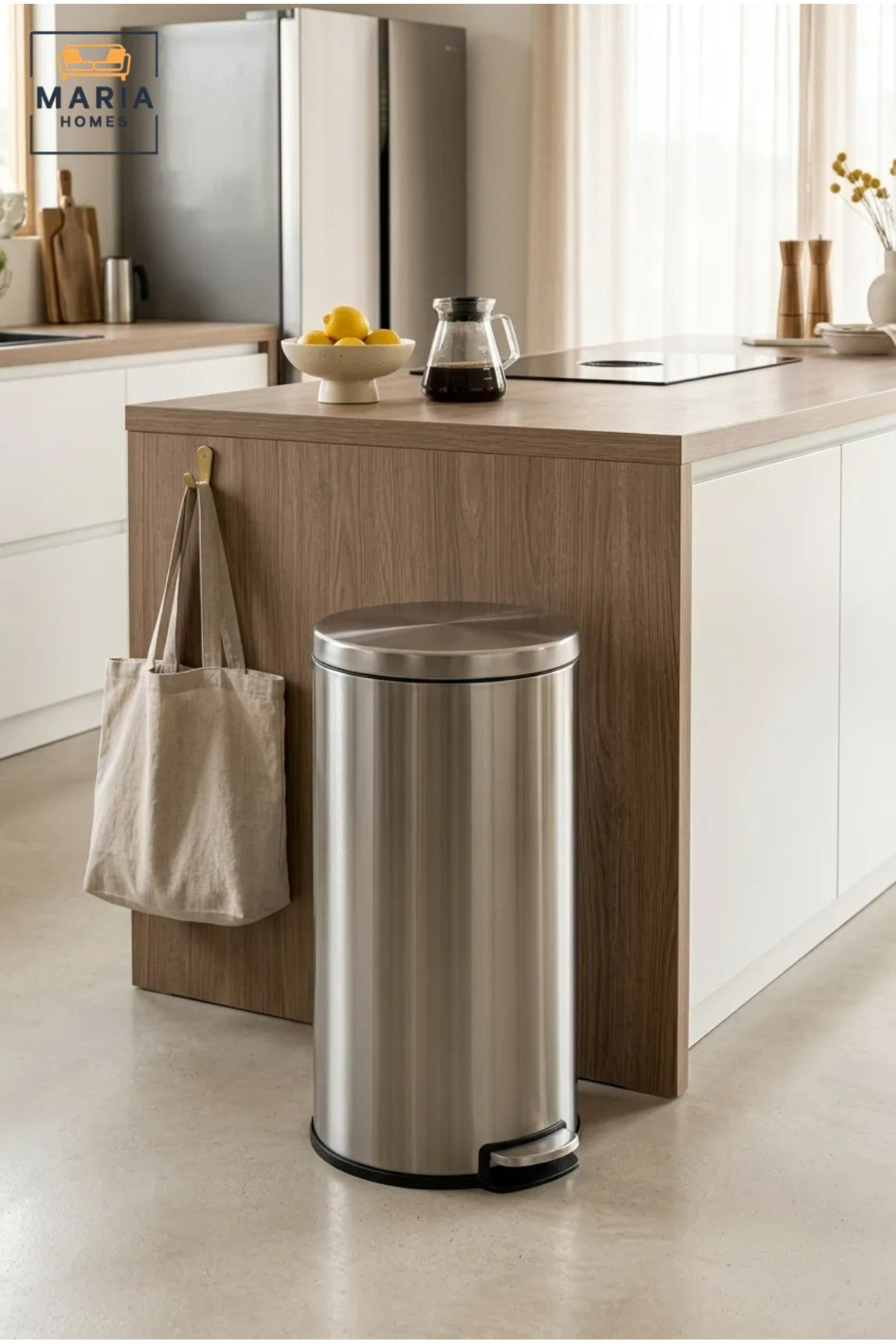 Stainless Steel Round Pedal Trash Bin with Lid, Slim Hands-Free Waste Container for Kitchen, Bathroom, Bedroom, Office, Hotel and Commercial Use